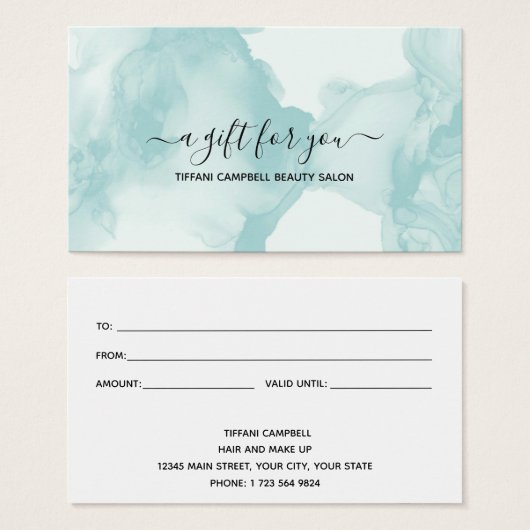 緑の大理石とグリッターギフト証明書 (正面&裏面)