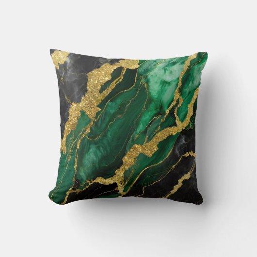 緑の大理石のパターン(金ゴールド) クッション (正面)