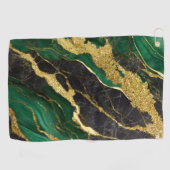 緑の大理石のパターン(金ゴールド) ゴルフタオル (横)
