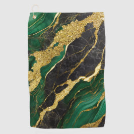 緑の大理石のパターン(金ゴールド) ゴルフタオル