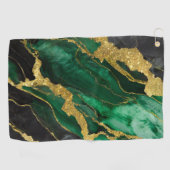 緑の大理石のパターン(金ゴールド) ゴルフタオル (横)