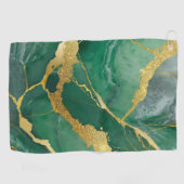 緑の大理石のパターン(金ゴールド) ゴルフタオル (横)