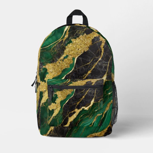 緑の大理石のパターン(金ゴールド) プリントバックパック (正面)