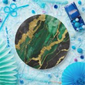 緑の大理石のパターン(金ゴールド) ペーパープレート (パーティー)