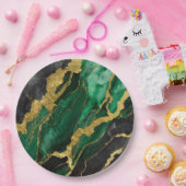 緑の大理石のパターン(金ゴールド) ペーパープレート (パーティー)