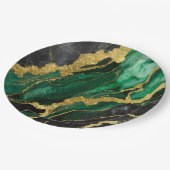 緑の大理石のパターン(金ゴールド) ペーパープレート (アングル)