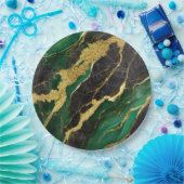 緑の大理石のパターン(金ゴールド) ペーパープレート (パーティー)