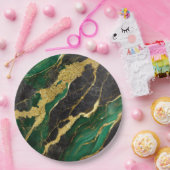 緑の大理石のパターン(金ゴールド) ペーパープレート (パーティー)