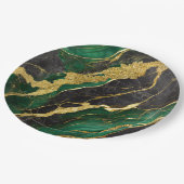 緑の大理石のパターン(金ゴールド) ペーパープレート (アングル)