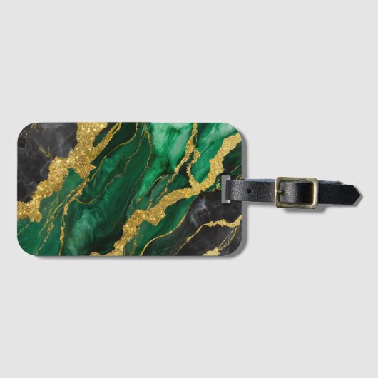 緑の大理石のパターン(金ゴールド) ラゲッジタグ (正面横)