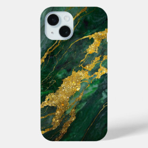 緑の大理石のパターン(金ゴールド) iPhone 15ケース