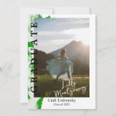 緑の大理石の写真卒業のお知らせ 招待状 (正面)