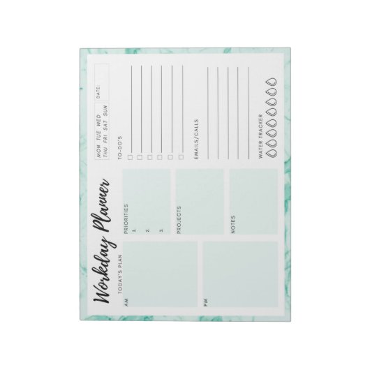 緑の大理石の稼働日プランナー ノートパッド (回転)