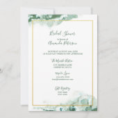 緑の大理石グラデーション金ゴールドフレームブライダルシャワー 招待状 (正面)