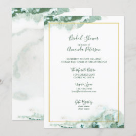 緑の大理石グラデーション金ゴールドフレームブライダルシャワー 招待状