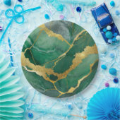 緑の大理石模様に金 ペーパープレート (パーティー)