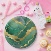 緑の大理石模様に金 ペーパープレート (パーティー)