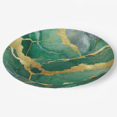 緑の大理石模様に金 ペーパープレート (アングル)