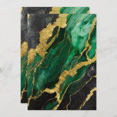 緑の大理石模様に金 招待状 (正面/裏面)