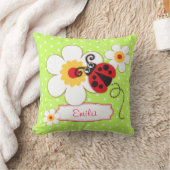 緑の女の子レディバグ名フラワー水玉模様枕 クッション (ブランケット)