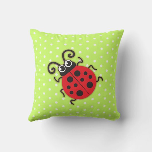 緑の女の子レディバグ名フラワー水玉模様枕 クッション (裏面)