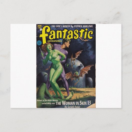 緑の女の子対アヒルのこうもり ポストカード (正面)