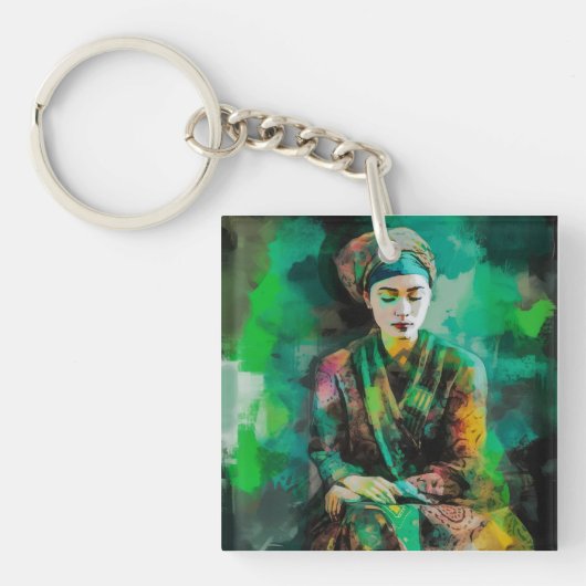 緑の女性 キーホルダー (正面)