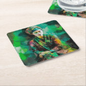 緑の女性 スクエアペーパーコースター (アングル)