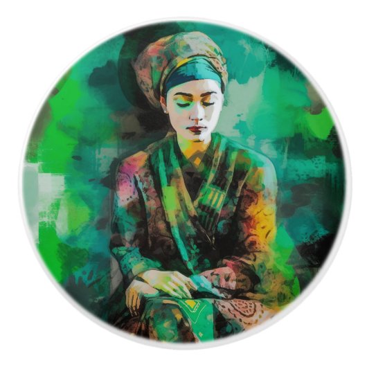 緑の女性 セラミックノブ (正面)