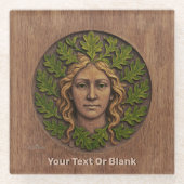 緑の女性 – 木材 ガラスコースター (正面)