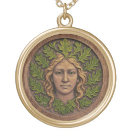 緑の女性 – 木材 ゴールドプレートネックレス