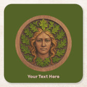 緑の女性 – 木材 スクエアペーパーコースター (正面)