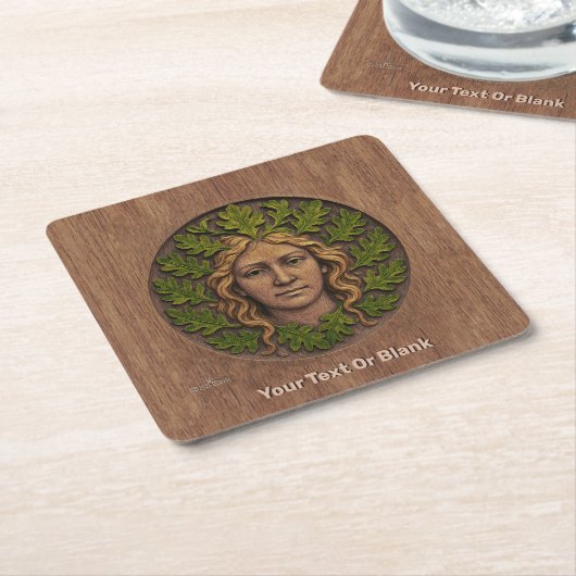 緑の女性 – 木材 スクエアペーパーコースター (アングル)