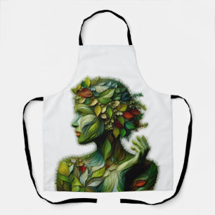 緑の女性 – 白い背景 エプロン