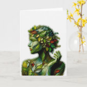 緑の女性 – 白い背景 カード (黄色い花)