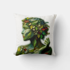 緑の女性 – 白い背景 クッション