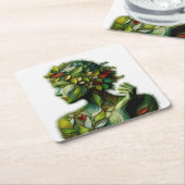 緑の女性 – 白い背景 スクエアペーパーコースター (アングル)