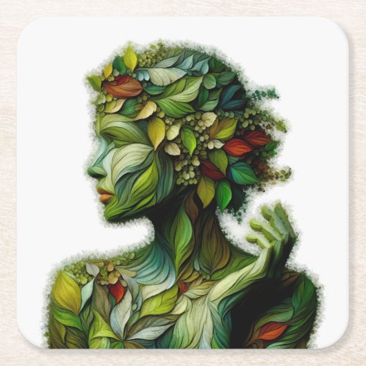緑の女性 – 白い背景 スクエアペーパーコースター (正面)