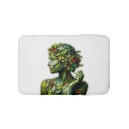 緑の女性 – 白い背景 バスマット