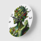 緑の女性 – 白い背景 ラウンド壁時計 (傾斜)