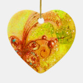 緑の妖精/蝶の植物、フローラ金ゴールドきらめく セラミックオーナメント (裏面)