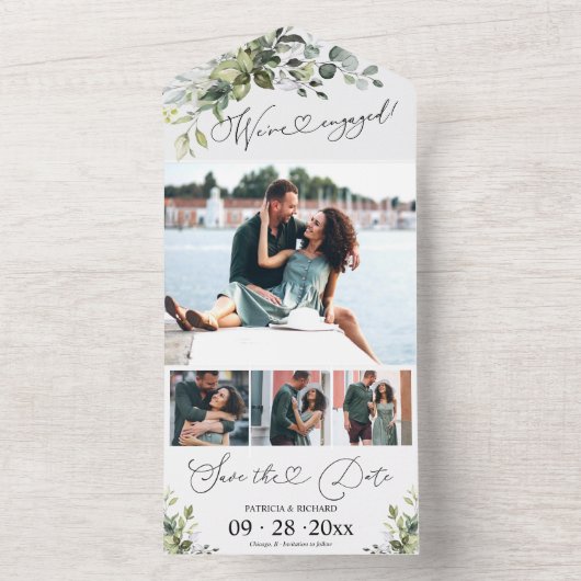 緑の婚約の発表と日付の保存 オールインワン招待状 (内側)