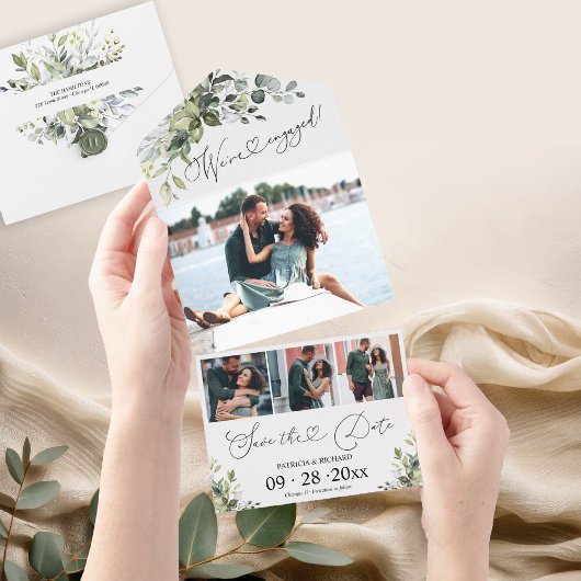 緑の婚約の発表と日付の保存 オールインワン招待状