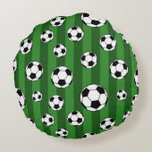 緑の子どもたちサッカーボールのパタストライプーン ラウンドクッション (裏面)