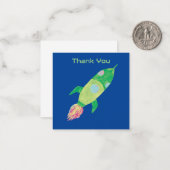 緑の子供っぽい宇宙ロケットのカスタマイズ ノートカード (正面/裏面インサイチュ)