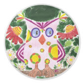 緑の子供部屋部屋の陶磁器のノブの淡いピンクのフクロウ セラミックノブ (正面)