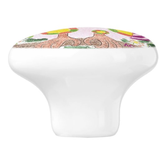 緑の子供部屋部屋の陶磁器のノブの淡いピンクのフクロウ セラミックノブ (側面)