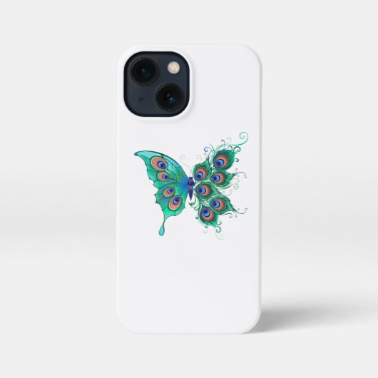 緑の孔雀の羽を持つ蝶 iPhoneケース (裏面)