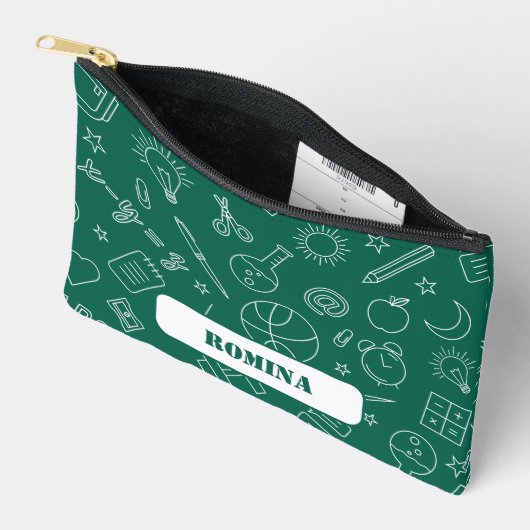 緑の学校要素鉛筆ケース/バッグ アクセサリーポーチ (見開き)