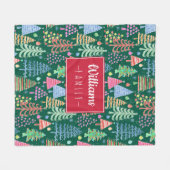 緑の家族の名前でかわいいクリスマスの木 フリースブランケット (正面(横))